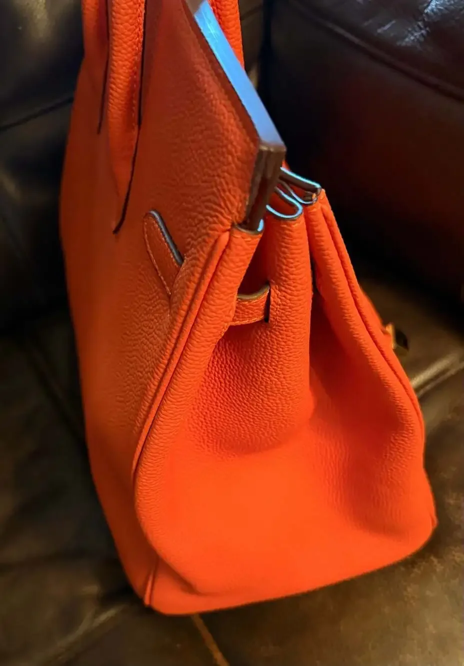 Orange leather tote bag